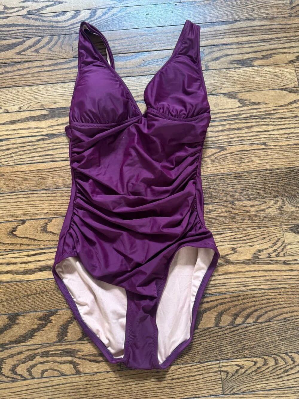 NWT J CREW Long torso ruched V-neck one-piece swimsuit iris purple size 4